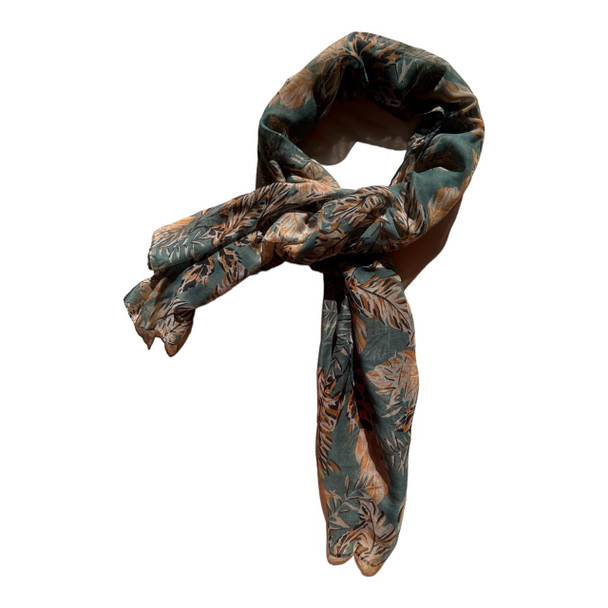 SKF2427A Polyester Scarf - Abstract Leafs, Green Background