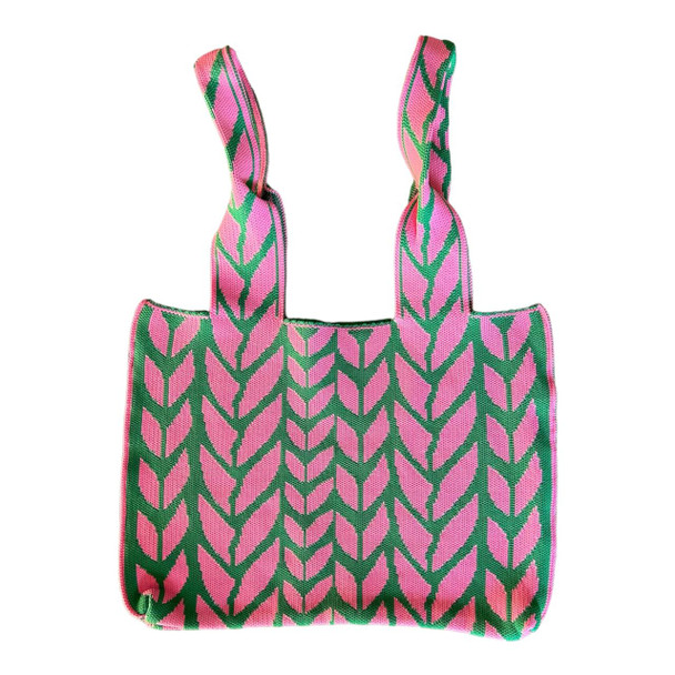 SBAG01B Polyester Handbag - Pink Leaves And Green