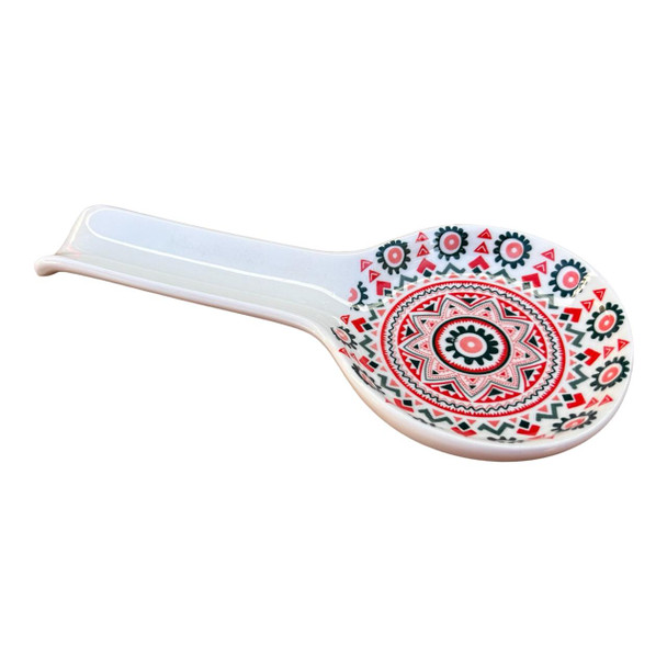 SR088B Ceramic Spoon Rest - Red And Green Mandala