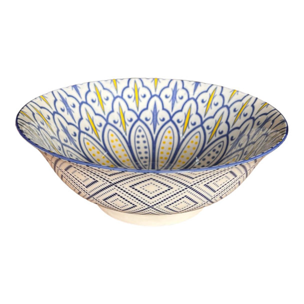 EB825B Medium Eastern Ceramic Bowl - Blue And Yellow