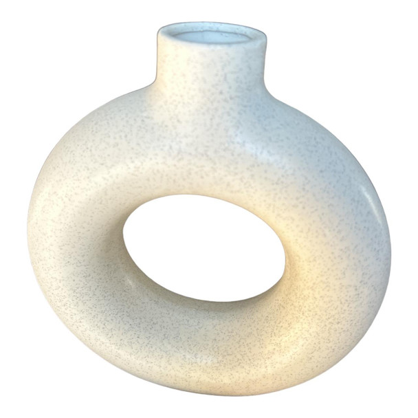 HY2196Y Small Ceramic Vase - White Hollow Doughnut