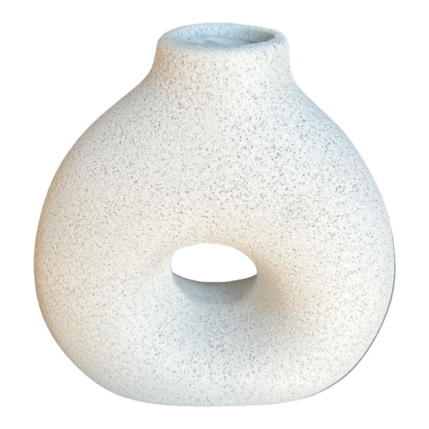 HY2137E Small Ceramic Vase - White Hollow Thick Doughnut