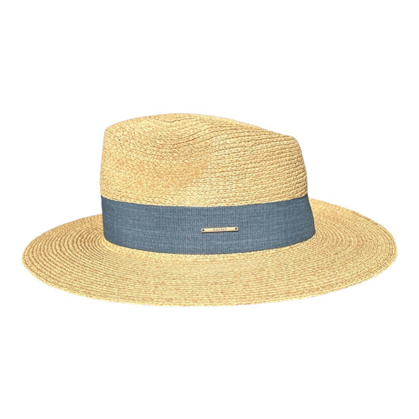 HADS1C Hat - Beige, Blue Material Band And Metal Plate