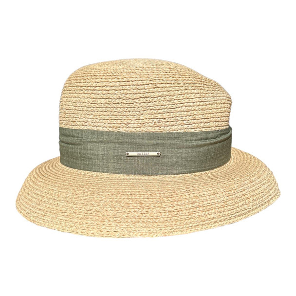 HADS2A Fedora Hat - Beige, Green Material Band And Metal Plate