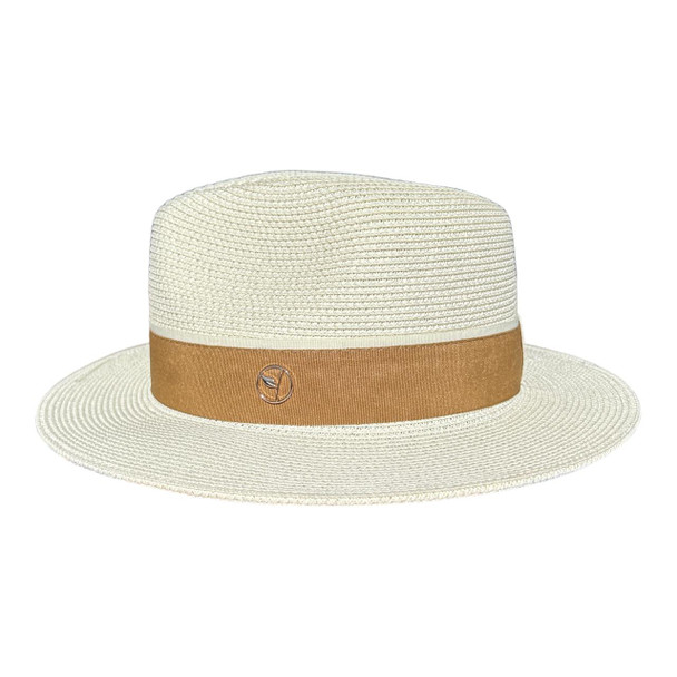 0132H3B Fedora Hat - White, Brown Band, Small Leaf Pendant