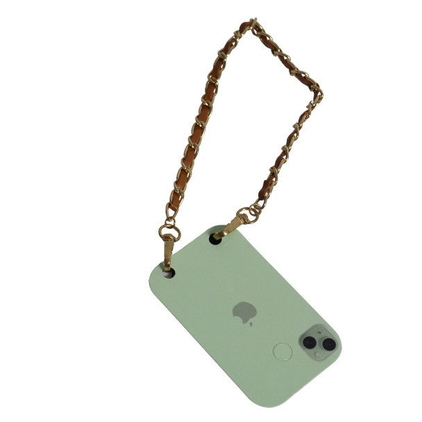 JANABJ17B Phone Wristlet Chain - Brown Rope, Gold Chain