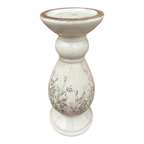 T1473641 Ceramic Candle Holder - Pink And Green Floral Silhouettes