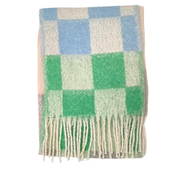 YX2504 Thick Polyester Scarf - Green And Blue Blocks