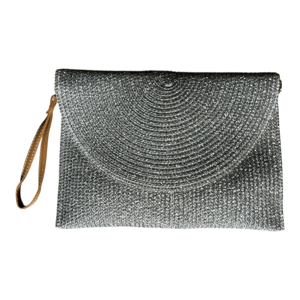 XC14B Clutch Handbag - Shimmer Silver, Rounded Flap