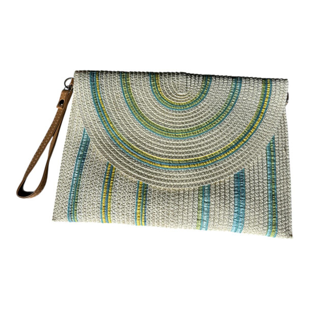 XC15A Clutch Handbag - Beige, Blue Green Yellow Lines