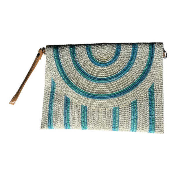 XC15F Clutch Handbag - Beige, Blue Seagreen Lines