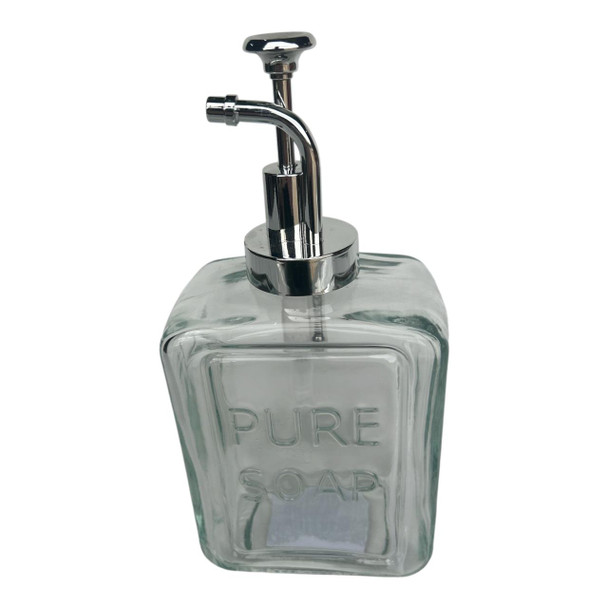 XY6 Wash Up Bottle - Clear Glass Pure Soap Silver Handle