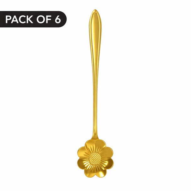 GSPOON04 Gold Flower Teaspoon Pack Of 6