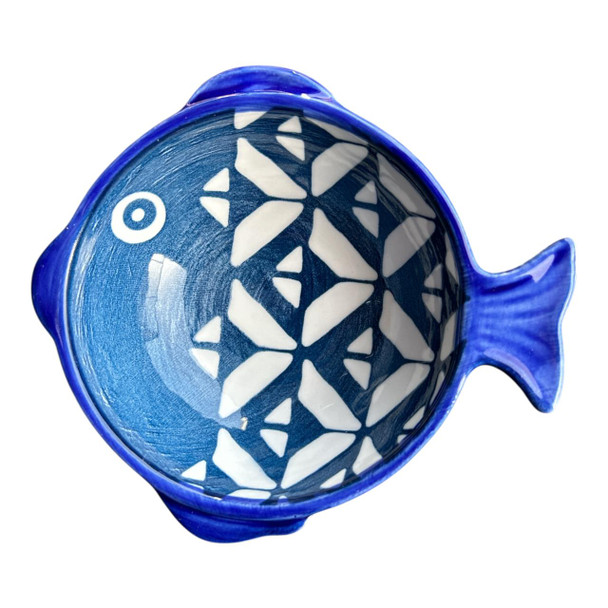EBF45A Ceramic Fish Shape Bowl - Blue, White Scales