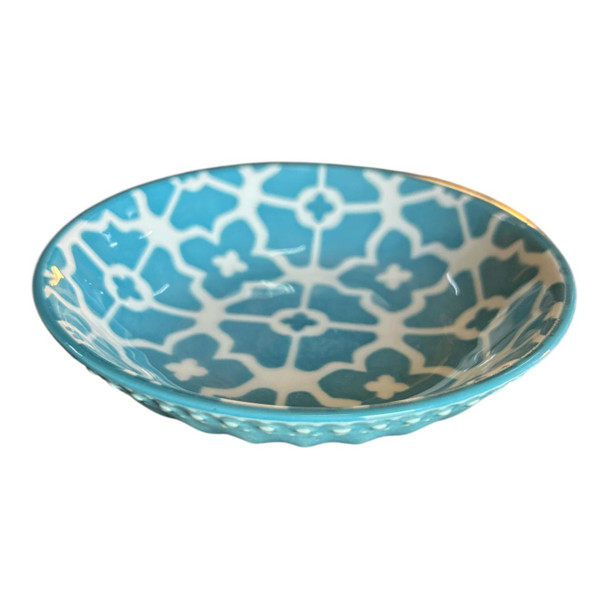 CB387F Ceramic Flat Bowl - Blue Flowers