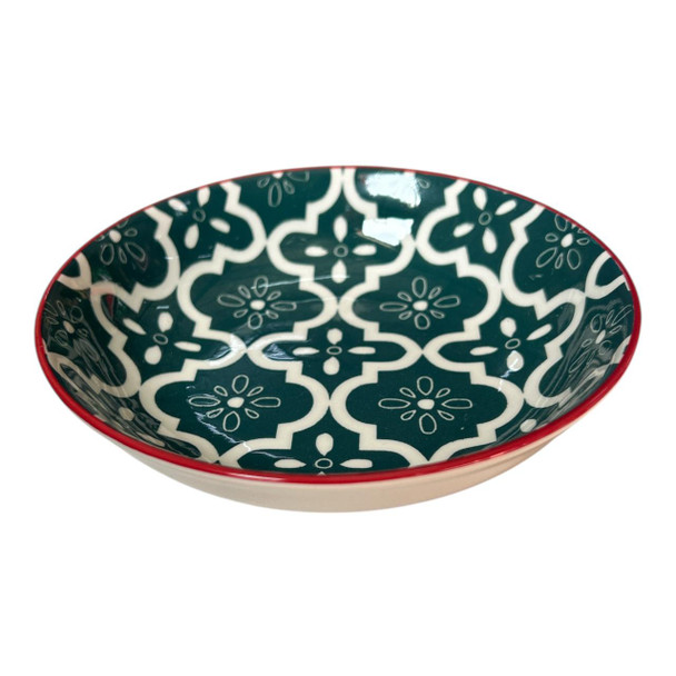 EBOWL55H Ceramic 14cm Bowl - White On Deep Green Flare