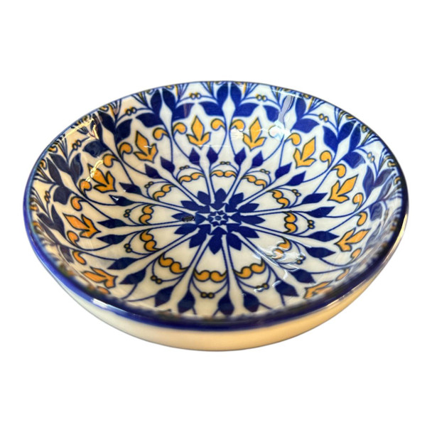 ZY035A Ceramic Flat Bowl - Blue and Yellow Mandala