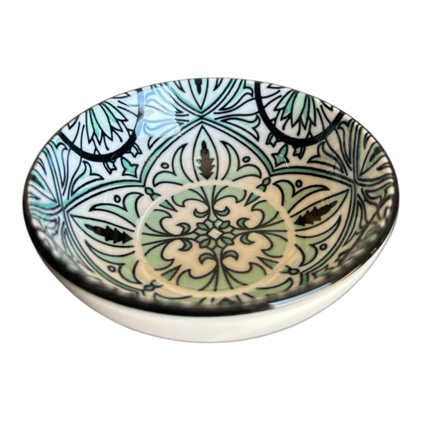 ZY000C Tiny Ceramic Bowl - Green And Black Mandala.