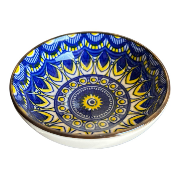 ZY000D Tiny Ceramic Bowl - Yellow And Blue Mandala.