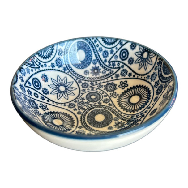 ZY000F Tiny Ceramic Bowl - Blue Flower Raindrops.