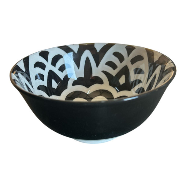 ZY004B Ceramic Bowl - Black Monochrome Mandala