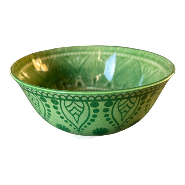 ZY004H Ceramic Bowl - Green Mandala