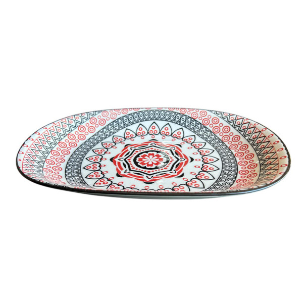 ZY0732A Ceramic Oval Bowl - Red And Black Hearts Circles
