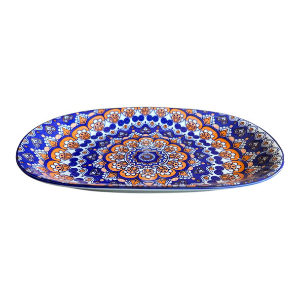ZY0732B Ceramic Oval Bowl - Blue And Orange Mandala