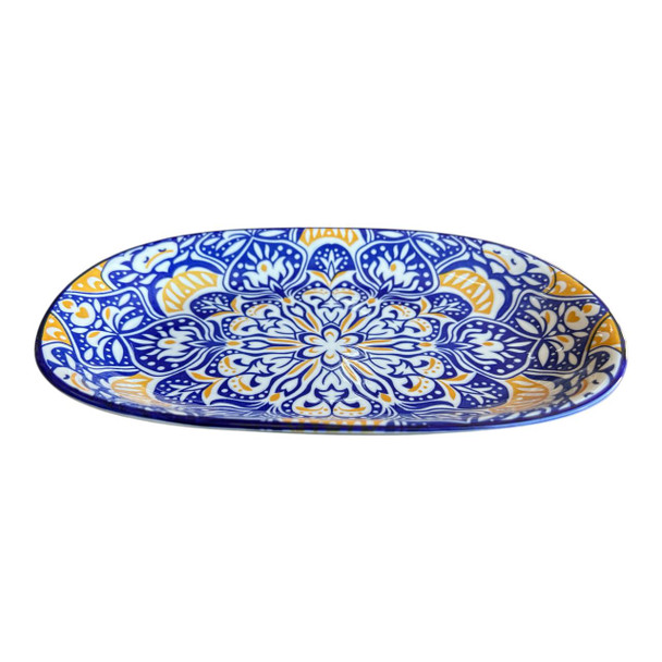 ZY0732C Ceramic Oval Bowl - Blue And Yellow Mandala