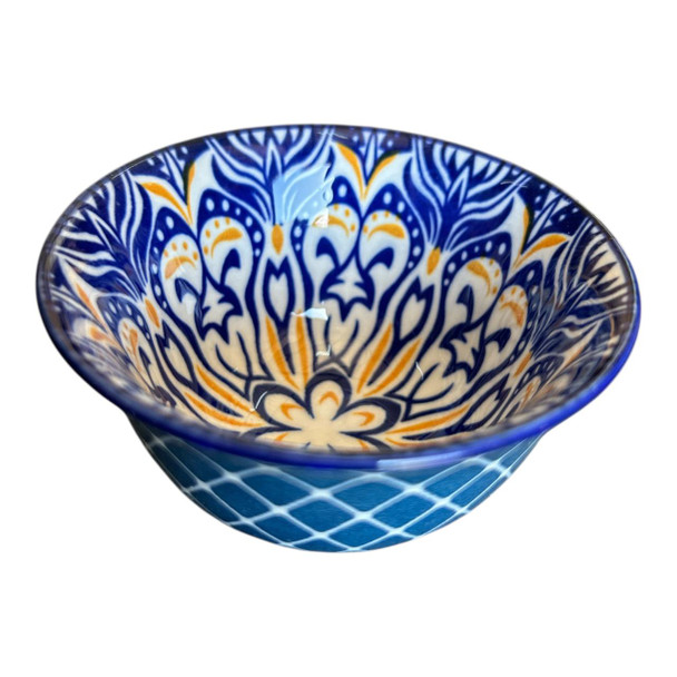 ZY057D Tiny Ceramic Bowl - Orane Blue Mandala, Blue Diamonds
