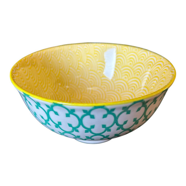 ZY003G Ceramic Bowl - Yellow Scales, Green Flares