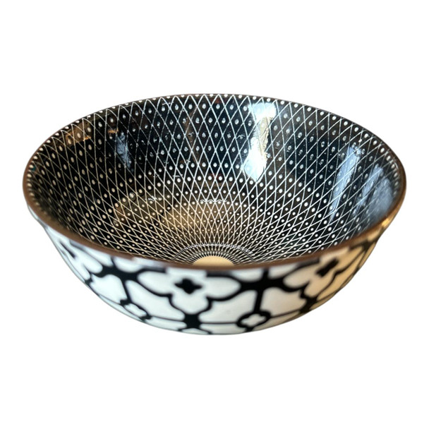 ZY003H Ceramic Bowl - Black Diamonds, Black Flares