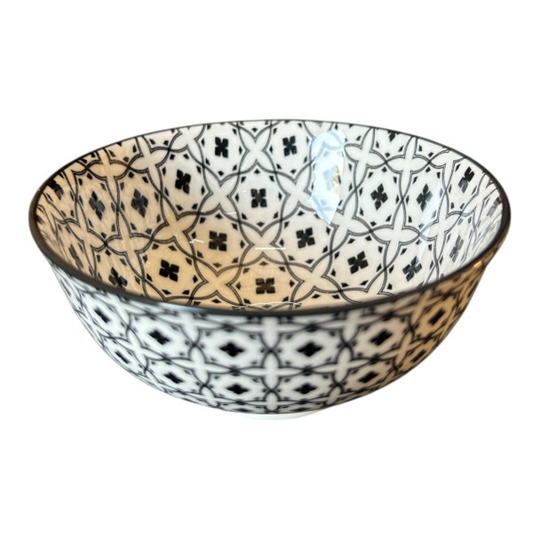 ZY003L Ceramic Bowl - Black Circles, Crosses