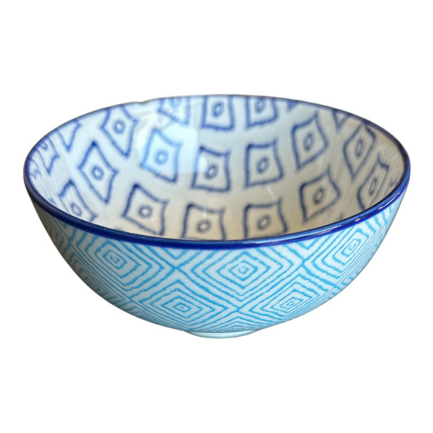 ZY017C Ceramic Bowl - Blue Diamond And Circles