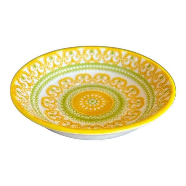 ZY001E Small Ceramic Flat Bowl - Yellow Green Mandala
