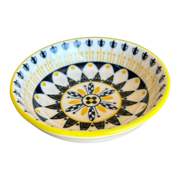 ZY034A Tiny Ceramic Bowl - Black Yellow Mandala
