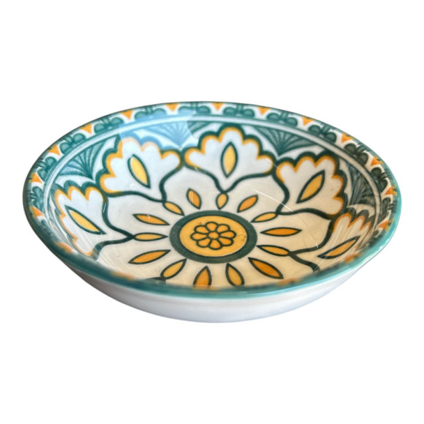 ZY034D Tiny Ceramic Bowl - White Flower on Green