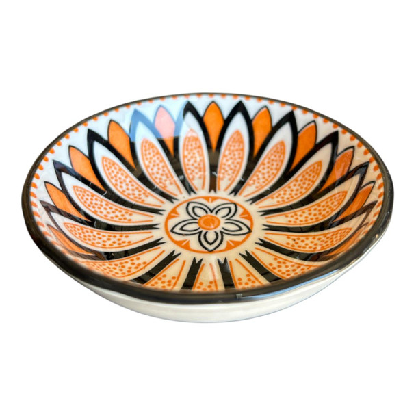 ZY034E Tiny Ceramic Bowl - Bright Orange Black Flower