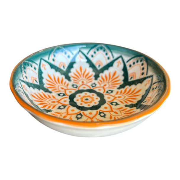 ZY034H Tiny Ceramic Bowl - Orange And Green Flower