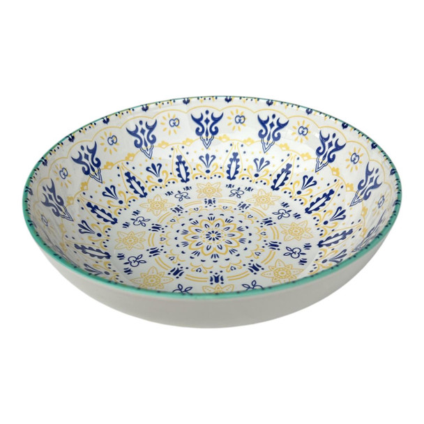 ZY020B Ceramic Fruit Bowl - Yellow Flowers Blue Flares