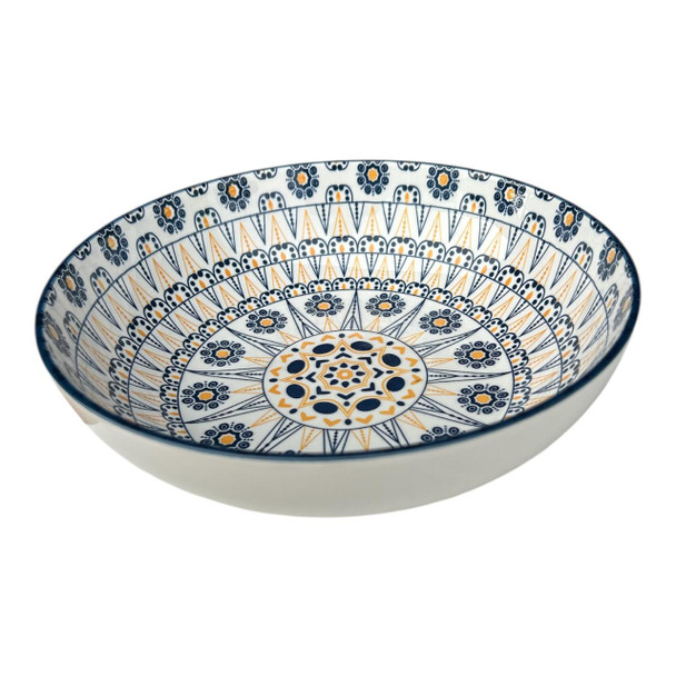 ZY020C Ceramic Fruit Bowl - Orange Hearts Blue Lines Dots