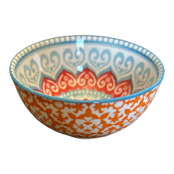 ZY059G Mini Ceramic Bowl - Red And Blue Mandala, Orange Flares