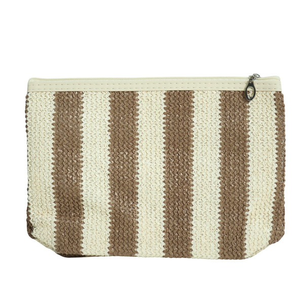 MUB333A Striped Woven Zip Pouch - Brown And Cream