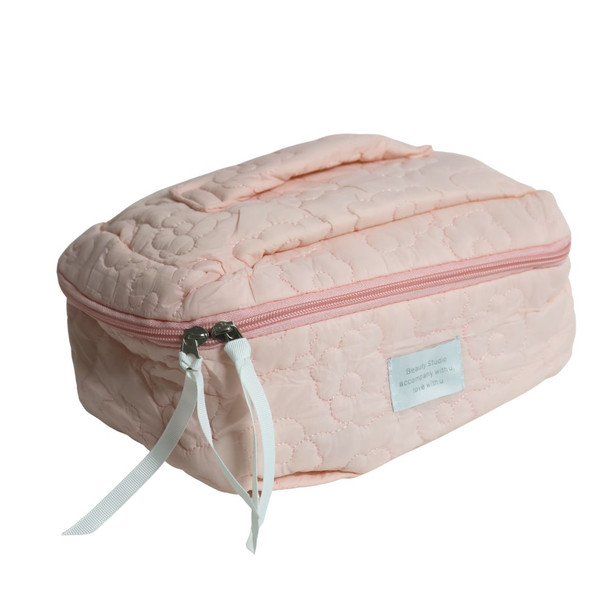 MUBHY2B Floral Quilted Travel Cosmetic Bag - Light Pink