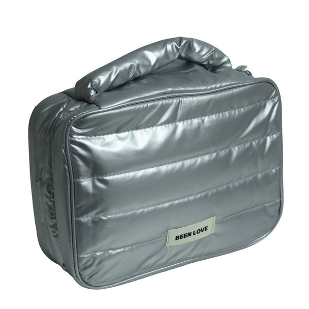 MUBHY6 Silver Quilted Puffer Cosmetic Bag