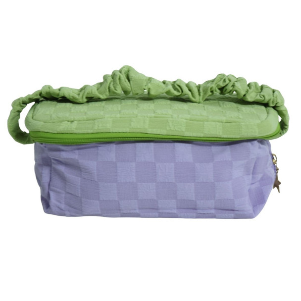 MUBHY10A Two-Tone Ruffle Top Cosmetic Bag - Green And Purple