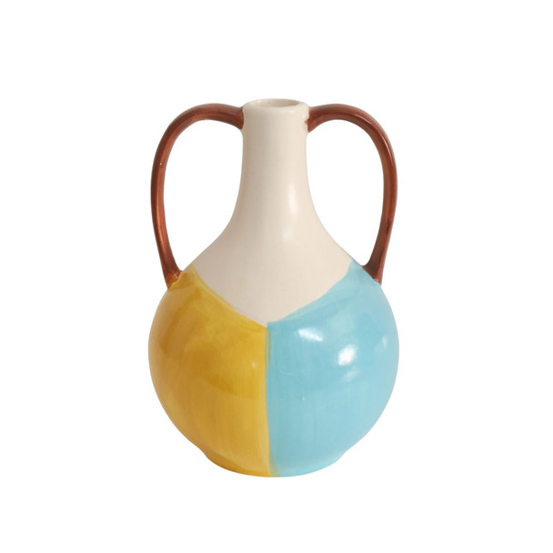 20K118 Ceramic Dual Handle Vase - Yellow And Blue