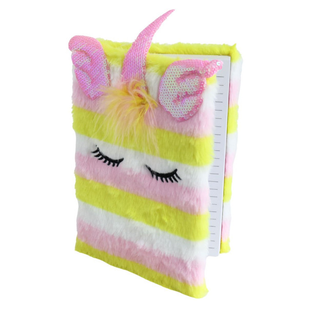 HH11B Furry Unicorn Sequin A5 Notebook - Pink & Yellow Stripes