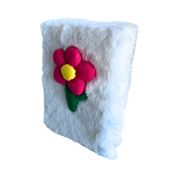 HH1A A6 Novelty Notebook - Hot Pink Flower, White Fur