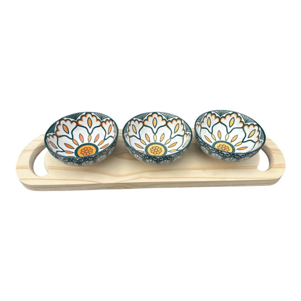 BPLAT5 Bon Appetite Platter - White Flower Green Flower